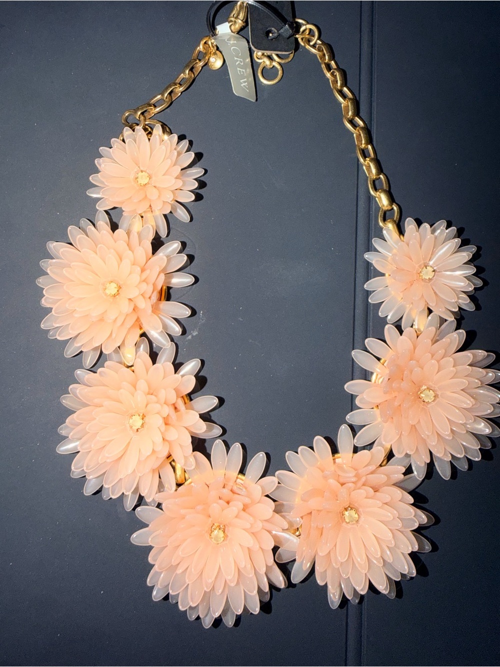 J. Crew Peach Floral Bib Necklace with Gold-Tone Chain